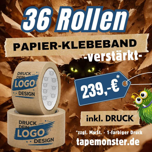 Aktionsangebot bedrucktes Papier-Klebeband fadenverstärkt ab 239 Euro – extra starkes recycelbares Klebeband für schwere Industriesendungen Augsburger Maschinenbauer