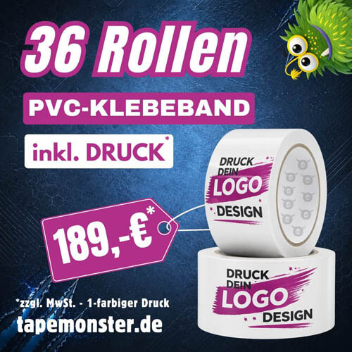 Aktionsangebot bedrucktes PVC-Klebeband ab 189 Euro – Premium Performance Tape mit scharfem Druckbild für Chemnitzer Marken und Manufakturen
