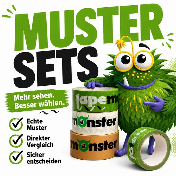 Muster-Sets für bedrucktes Klebeband – echte Muster von PP, PVC und Papier zum direkten Vergleich