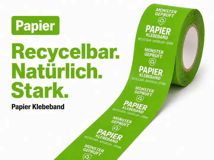 Papierklebeband mit Logo bedrucken für die Schweiz – grünes Papier-Klebeband mit Natur-Kleber, recycelbar, natürlich und stark