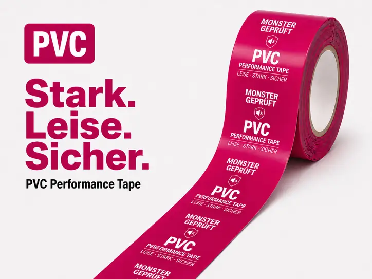 PVC-Klebeband mit Druck für die Schweiz – pinkes Performance Tape, stark, leise abrollend und sicher für Uhren- und Beauty-Marken