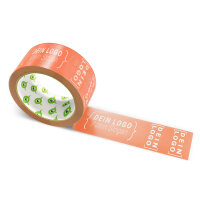 PP-adhesive tape with logo print - 1-color - 66 m light orange #FF5C39 - best value