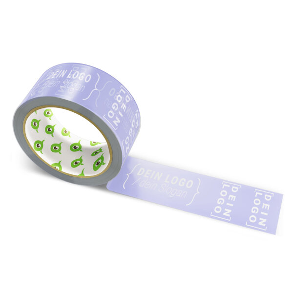 PP-adhesive tape with logo print - 1-color - 66 m lavender blue #9595D2 - best value