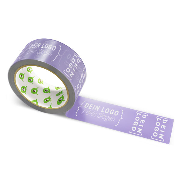 PP-adhesive tape with logo print - 1-color - 66 m light purple #7566A0 - best value