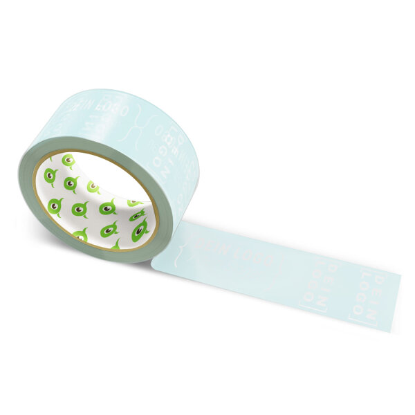 PP-adhesive tape with logo print - 1-color - 66 m light sky blue #B8DDE1 - best value