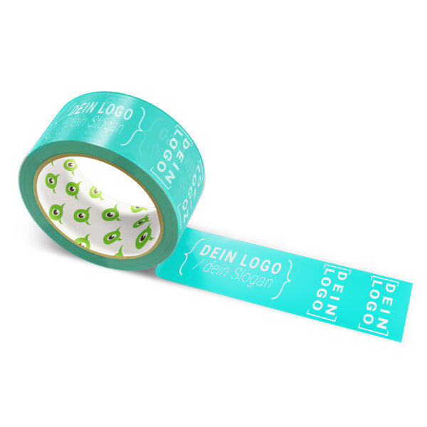 PP-adhesive tape with logo print - 1-color - 66 m medium turquoise #00BFB3 - best value