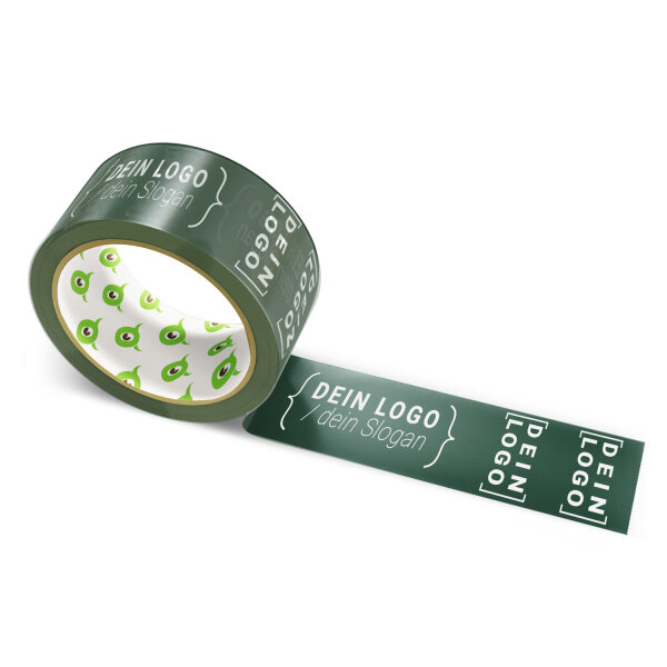 PP-adhesive tape with logo print - 1-color - 66 m very dark green #183028 - best value