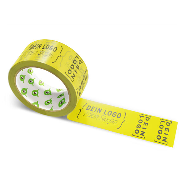 PP-adhesive tape with logo print - 1-color - 66 m light lime green #D4C304 - best value
