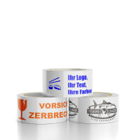 PP Klebeband mit Logo - 1-farbig- 50 mm x 66 m - Weiss - Leise abrollend