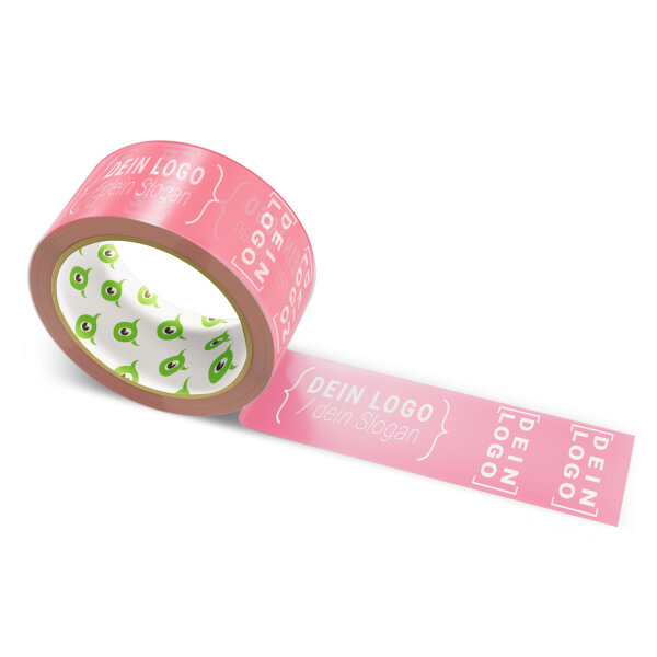 PVC-adhesive tape with logo print - 1-color - 66 m bright pink #FB637E