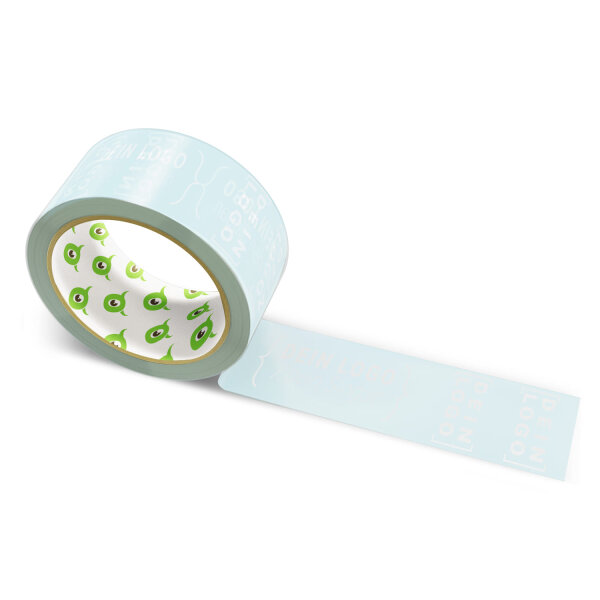PVC-adhesive tape with logo print - 1-color - 66 m light sky blue #BBDDE6