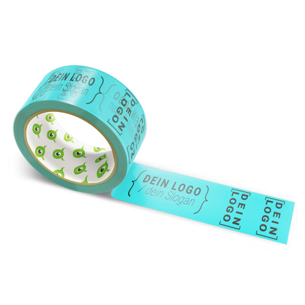 PVC-adhesive tape with logo print - 1-color - 66 m vivid turquoise #2DCCD3