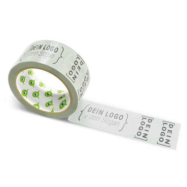 PVC-adhesive tape with logo print - 1-color - 66 m pale gray green #BAC5B9