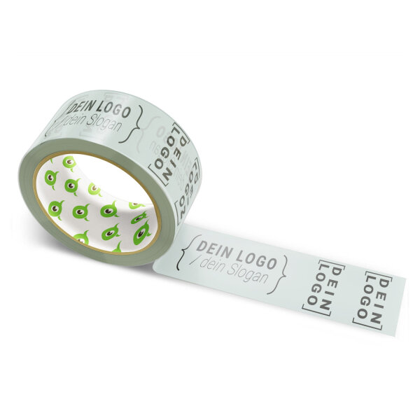 PVC-adhesive tape with logo print - 1-color - 66 m pale gray green #B1C0BC