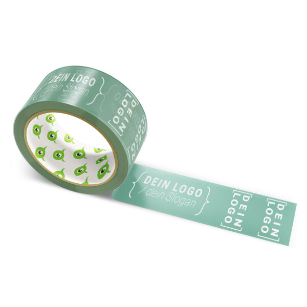 PVC-adhesive tape with logo print - 1-color - 66 m dark sea green #507F70