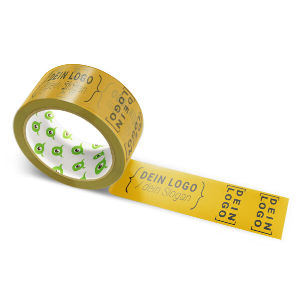 Paper-adhesive tape with logo print - 1-color - 50 m olive #B47E00