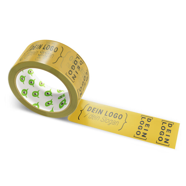 Paper-adhesive tape with logo print - 1-color - 50 m dark yellow #B78B20