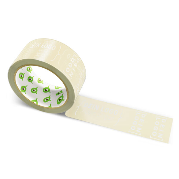 Paper-adhesive tape with logo print - 1-color - 50 m sand beige #DFD1A7