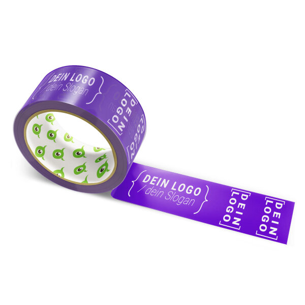 PVC-adhesive tape with logo print - 1-color - 66 m dark violet - CMYK 56/100/0/40