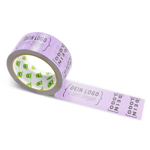 PVC-adhesive tape with logo print - 1-color - 66 m light purple - CMYK 14/30/0/13