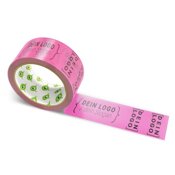PVC-adhesive tape with logo print - 1-color - 66 m light pink - CMYK 0/68/37/6