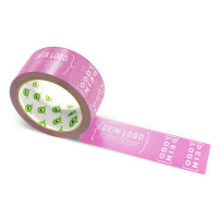 PVC-adhesive tape with logo print - 1-color - 66 m dark pink - CMYK 0/56/22/22