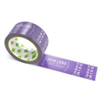 PVC-adhesive tape with logo print - 1-color - 66 m dark purple - CMYK 34/53/0/49