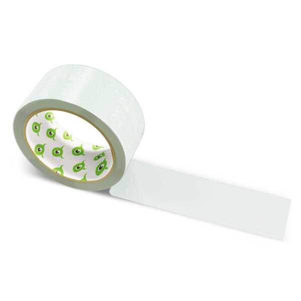 PVC-adhesive tape with logo print - 1-color - 66 m light gray green - CMYK 7/0/4/12