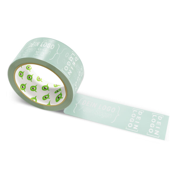 PVC-adhesive tape with logo print - 1-color - 66 m gray green - CMYK 17/0/6/27