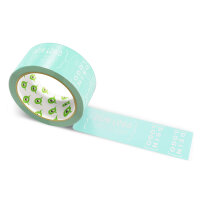 PVC-adhesive tape with logo print - 1-color - 66 m aquamarine - CMYK 38/0/8/11