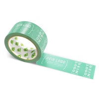 PVC-adhesive tape with logo print - 1-color - 66 m medium sea green - CMYK 52/0/20/35
