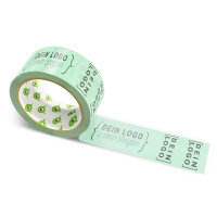PVC-adhesive tape with logo print - 1-color - 66 m pale mint green - CMYK 29/0/19/11