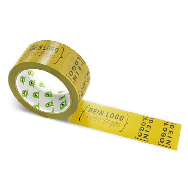 Paper-adhesive tape with logo print - 1-color - 50 m olive - CMYK 0/19/100/33