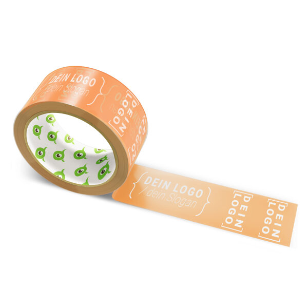 Paper-adhesive tape with logo print - 1-color - 50 m light orange - CMYK 0/50/75/0