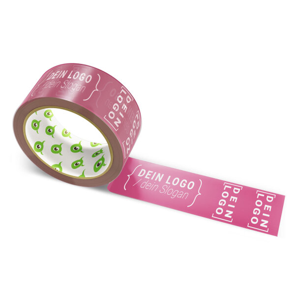 Paper-adhesive tape with logo print - 1-color - 50 m dark pink - CMYK 0/68/43/39