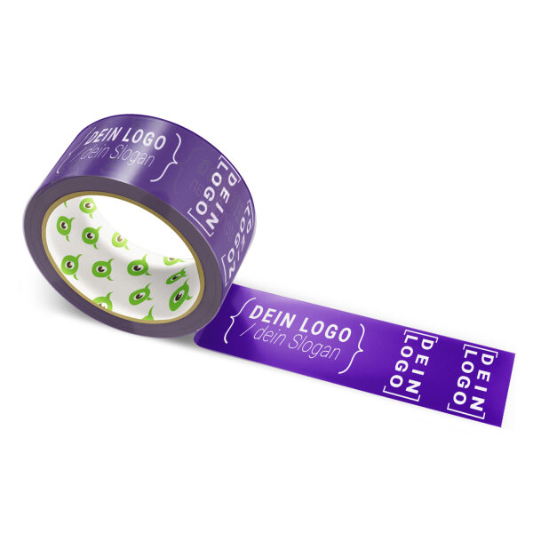 Paper-adhesive tape with logo print - 1-color - 50 m dark violet - CMYK 55/100/0/55