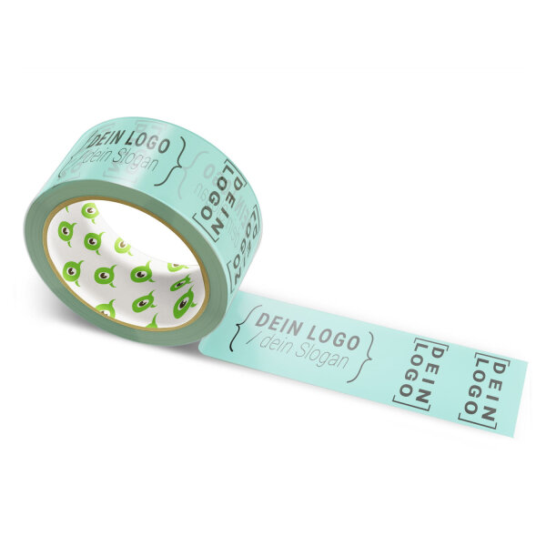 Paper-adhesive tape with logo print - 1-color - 50 m pale turquoise gray - CMYK 33/0/6/22