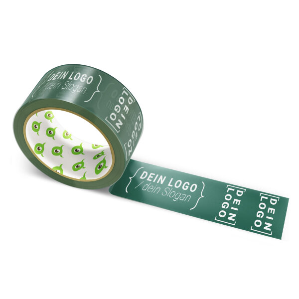 Paper-adhesive tape with logo print - 1-color - 50 m very dark green - CMYK 63/0/16/75