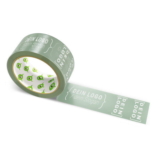Paper-adhesive tape with logo print - 1-color - 50 m medium olive green - CMYK 16/0/14/48