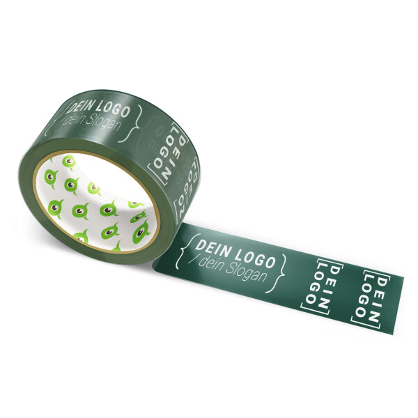 Paper-adhesive tape with logo print - 1-color - 50 m very dark green - CMYK 62/0/14/80