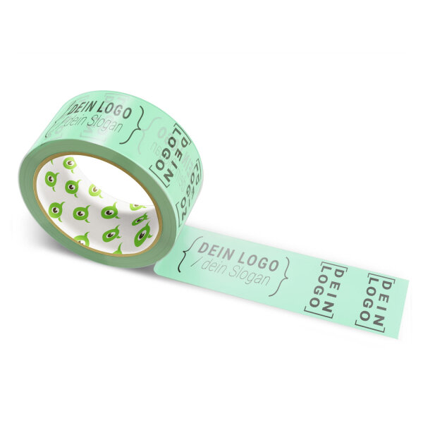 Paper-adhesive tape with logo print - 1-color - 50 m light mint green - CMYK 37/0/22/11