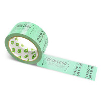 Paper-adhesive tape with logo print - 1-color - 50 m mint green - CMYK 43/0/25/12