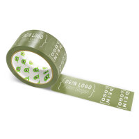 Paper-adhesive tape with logo print - 1-color - 50 m gray green - CMYK 7/0/43/61
