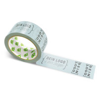 PP-adhesive tape with logo print - 1-color - 66 m light blue gray - RGB (164, 188, 194) - best value
