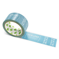 PP-adhesive tape with logo print - 1-color - 66 m light blue - RGB (78, 135, 160) - best value