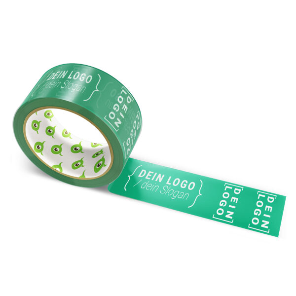 PP-adhesive tape with logo print - 1-color - 66 m dark green - RGB (0, 122, 83) - best value