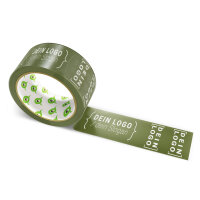 PP-adhesive tape with logo print - 1-color - 66 m very dark olive - RGB (61, 68, 30) - best value
