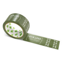 PP-adhesive tape with logo print - 1-color - 66 m dark moos green - RGB (62, 72, 39) - best value