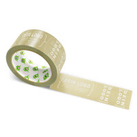 PP-adhesive tape with logo print - 1-color - 66 m medium brown - RGB (168, 153, 104) - best value