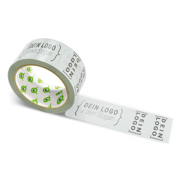 PP-adhesive tape with logo print - 1-color - 66 m light gray - RGB (190, 198, 196) - best value